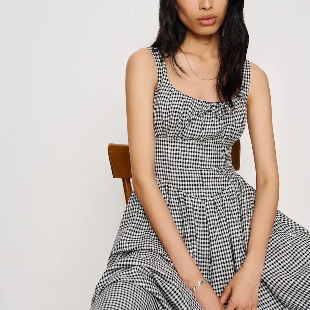Reformation Balia Linen Dress Black and White Gingham XS / 0 - Picture 2 of 12